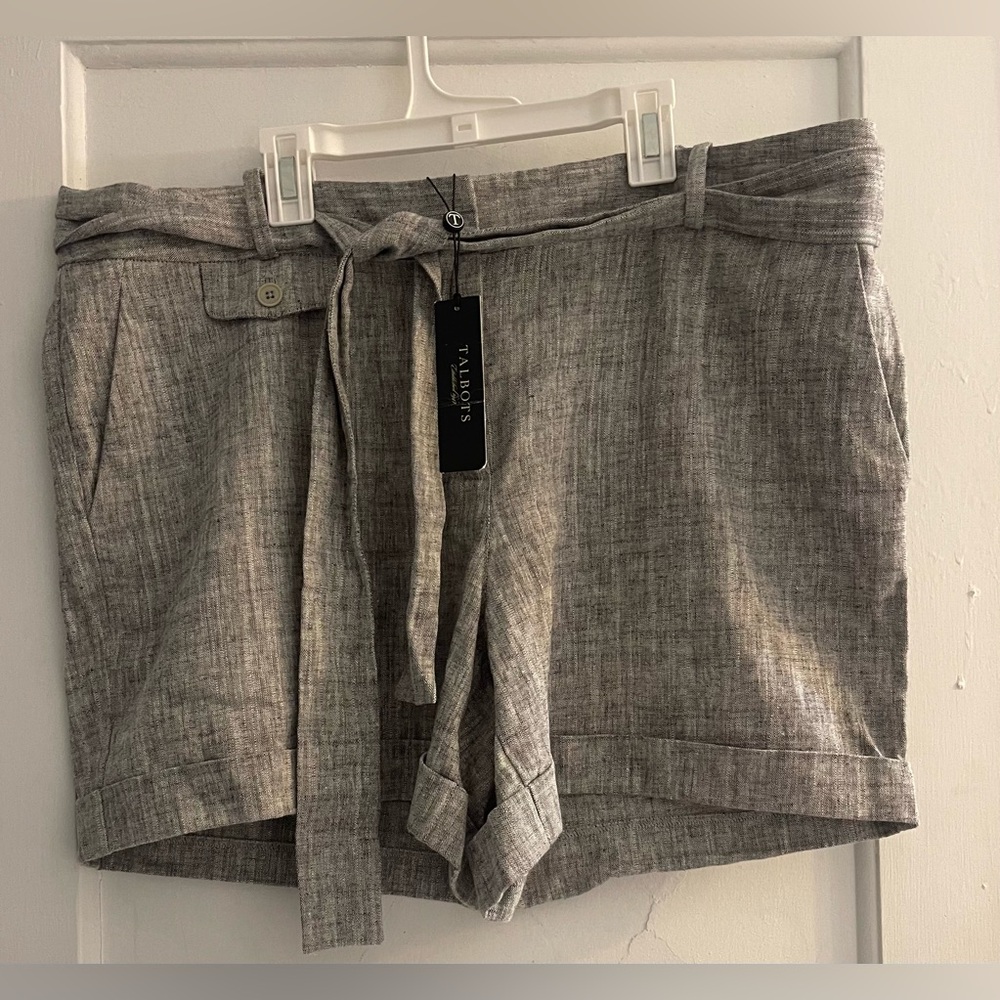 Talbots Shorts Womens 16 Gray Linen/Cotton With Belt NWT